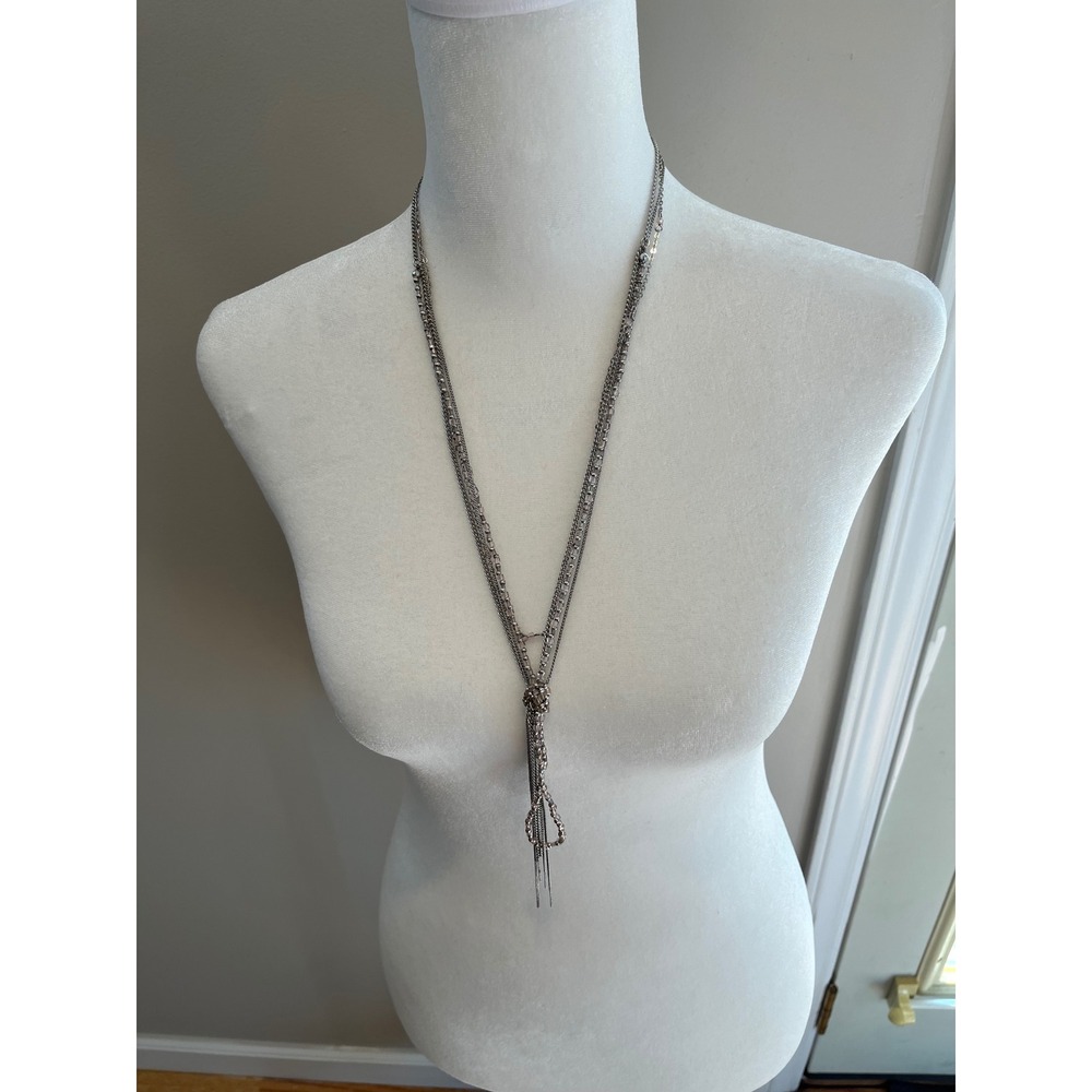 Express Silver Tone Multi Strand Beaded Lariat Tassel Necklace NWT